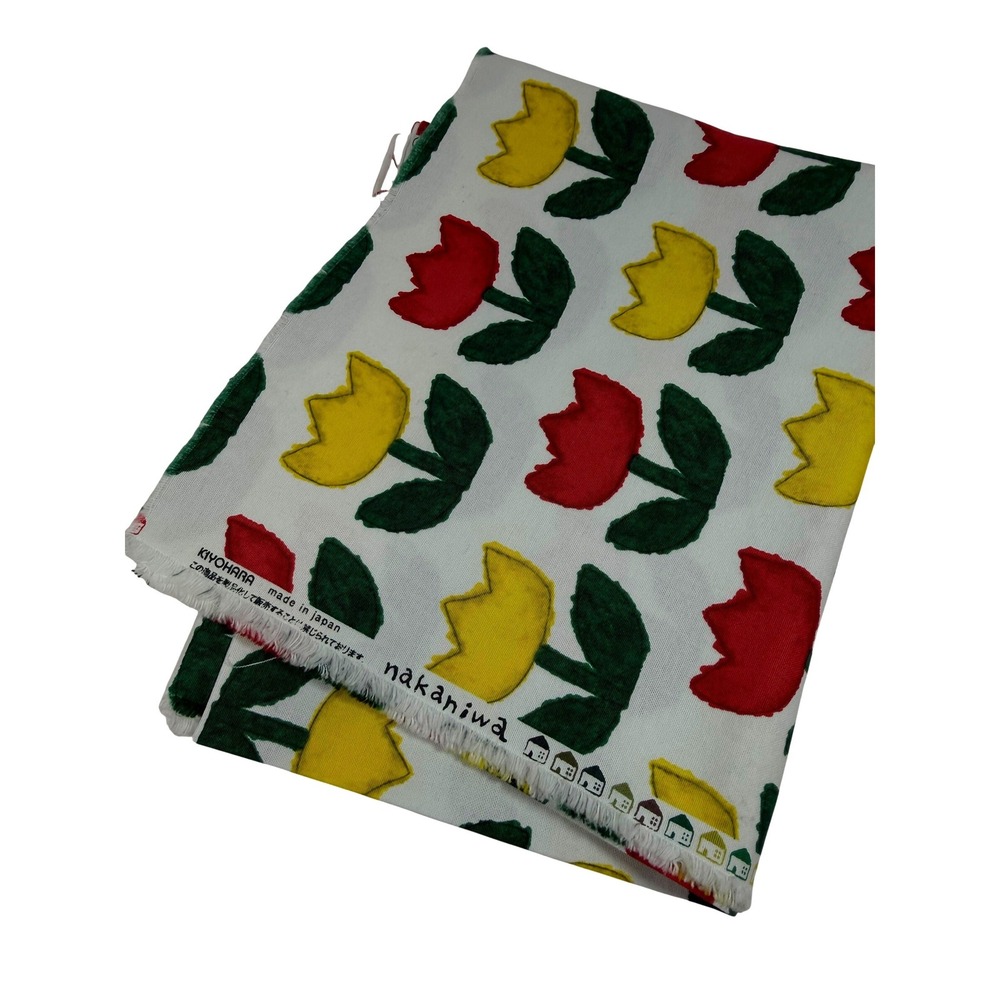 Kiyohara Nakaniwa Tulip Fabric Remnant 44"x17" White Red Yellow Japanese
